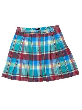 Lands’ End Vintage Women’s Madras Plaid Button Front A-Line 100% Baumwolle Skirt